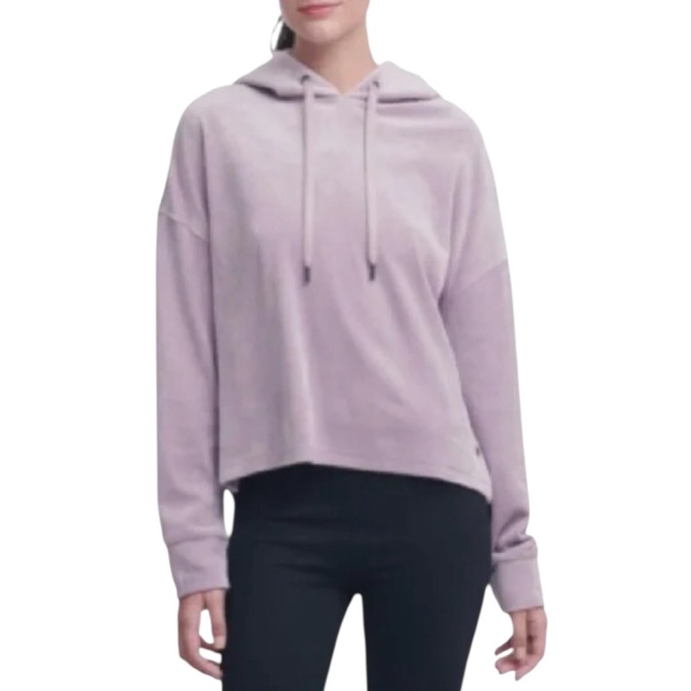 DKNY Sport Medium Lilac Velour Oversized Hooded Sweatshirt Athleisure Loungewear
